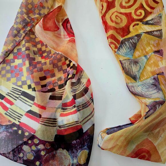 Vintage Past Times 100% Silk Chiffon Scarf Geometric Op Art Print, 15" x 58" - Picture 3 of 9